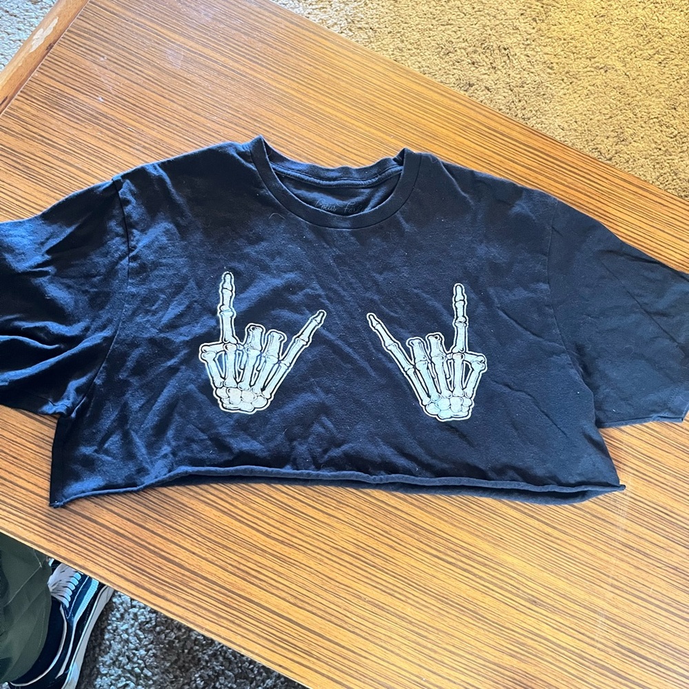 Black Crop Top with Skeleton Hand Design